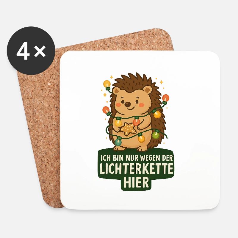 Igel mit Lichterkette - Untersetzer (4er-Set) - Weiß