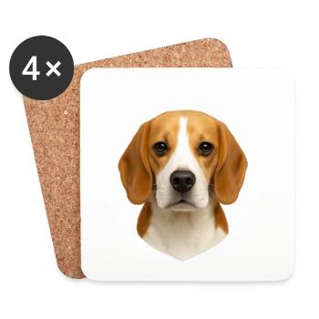 Portrait de tête de beagle - Dessous de verre (lot de 4) - blanc - Devant