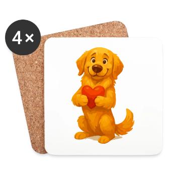 Golden Retriever Cartoon mit Herz - Untersetzer (4er-Set) - Weiß - Vorne