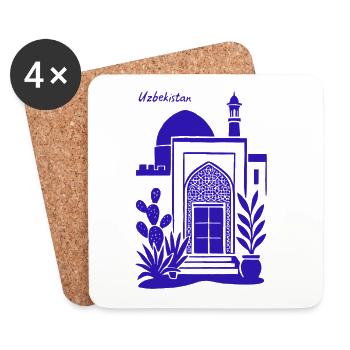 Architecture Ouzbékistan Silhouette Bleue - Dessous de verre (lot de 4) - blanc - Devant