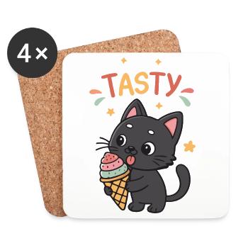 Chat gourmand glacé kawaii TASTY - Dessous de verre (lot de 4) - blanc - Devant