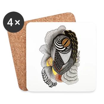 Dessin géométrique au trait avec motif à l’échelle - Dessous de verre (lot de 4) - blanc - Devant