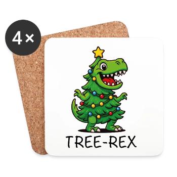Tree-Rex – Cute Cartoon Dino - Coasters (set of 4) - white - Front