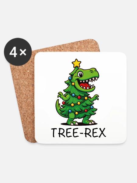 Tree-Rex – Süßer Cartoon Dino - Untersetzer (4er-Set) - Weiß