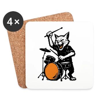 Katzen-Drummer im Punk-Rhythmus - Untersetzer (4er-Set) - Weiß - Vorne