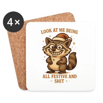 Christmas Raccoon Funny - Coasters (set of 4) - white - Front