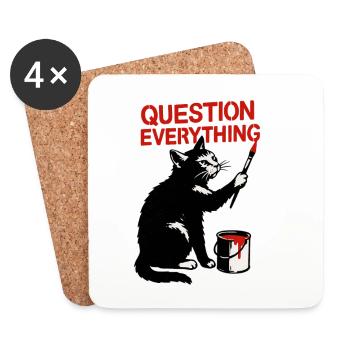 Questioning Everything: Cat Art - Coasters (set of 4) - white - Front