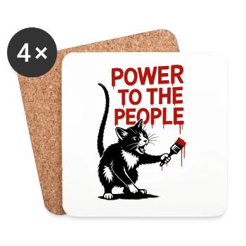 Power to the People Katze Malerei - Untersetzer (4er-Set) - Weiß - Vorne