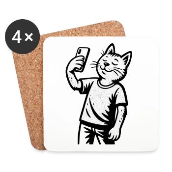 Selfie-Katze im Sketchstil - Untersetzer (4er-Set) - Weiß - Vorne