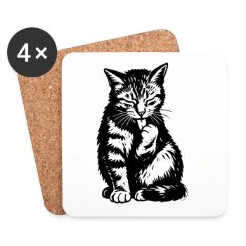 Silhouette de la langue du chat noir - Dessous de verre (lot de 4) - blanc - Devant