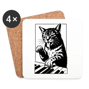 Chat noir et blanc au piano - Dessous de verre (lot de 4) - blanc - Devant