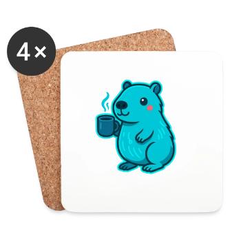 Blue Capybara with Coffee - Coasters (set of 4) - white - Front
