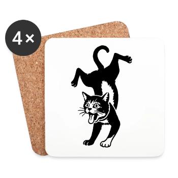 Katzensilhouette Sprung - Untersetzer (4er-Set) - Weiß - Vorne