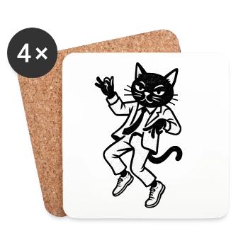 Jazz cat in suit dancing - Coasters (set of 4) - white - Front