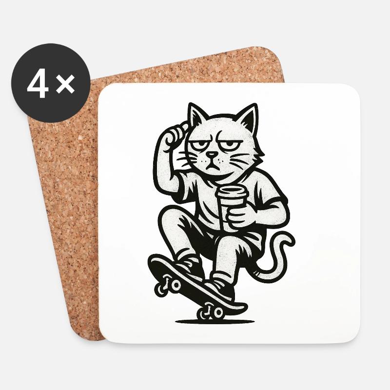 Grimmiger Skate-Kater - Untersetzer (4er-Set) - Weiß