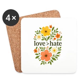 Love > Hate Liebe ist größer als Hass - Untersetzer (4er-Set) - Weiß - Vorne