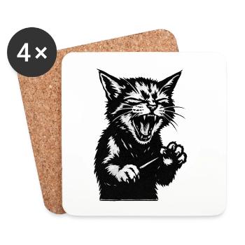 Screaming cat silhouette - Coasters (set of 4) - white - Front