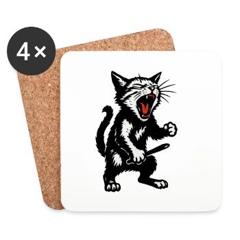 Wütige Katze Schwarzweiß - Untersetzer (4er-Set) - Weiß - Vorne