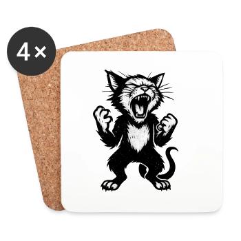 Style de caresse de chat en colère - Dessous de verre (lot de 4) - blanc - Devant