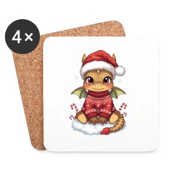 Dragon Noel Kawaii en Pull Rouge - Dessous de verre (lot de 4) - blanc - Devant
