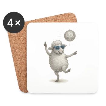 Mouton disco avec des lunettes de soleil - Dessous de verre (lot de 4) - blanc - Devant