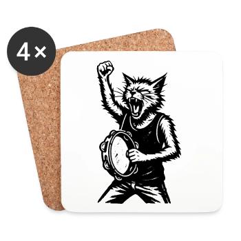 Cat Drummer Storm - Coasters (set of 4) - white - Front