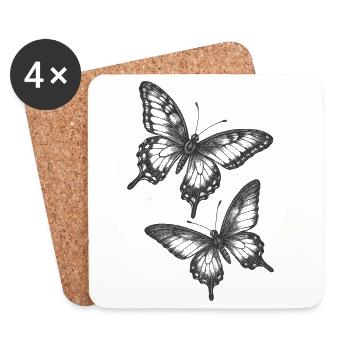 Delicate vintage butterflies in elegant style - Coasters (set of 4) - white - Front