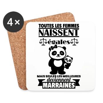 Marraine Cadeau Femme Panda Bébé - Dessous de verre (lot de 4) - blanc - Devant
