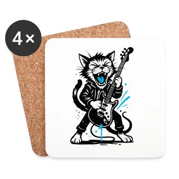 Jupe de chat avec guitare électrique - Dessous de verre (lot de 4) - blanc - Devant