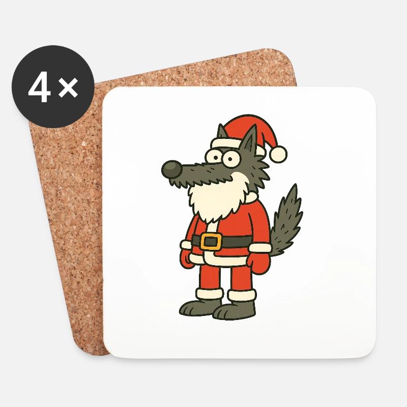 Weihnachtswolf Cartoon Santawolf - Untersetzer (4er-Set) - Weiß