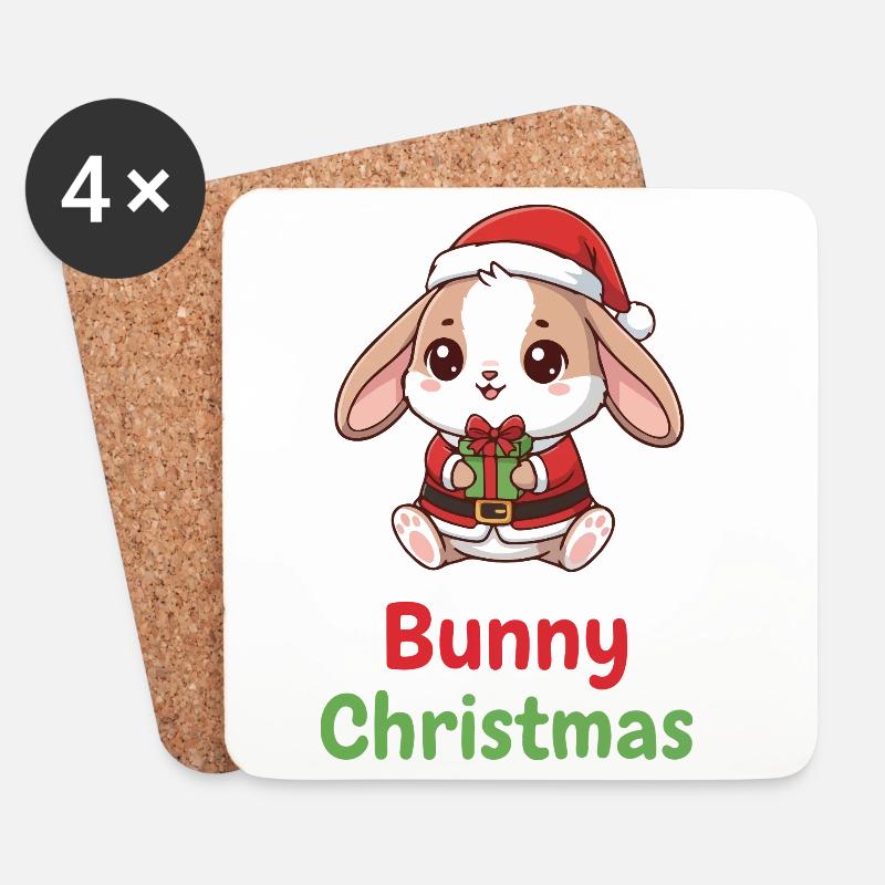 Cadeau de Noël Bunny - Dessous de verre (lot de 4) - blanc