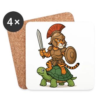 Gladiator Tiger on Turtle - Coasters (set of 4) - white - Front