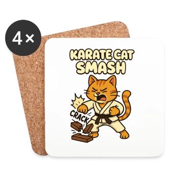 Karate Katze Smash - Untersetzer (4er-Set) - Weiß - Vorne