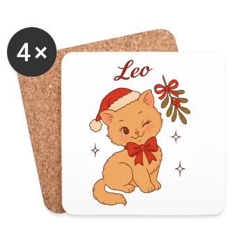 Leo, chaton de Noël - Dessous de verre (lot de 4) - blanc - Devant