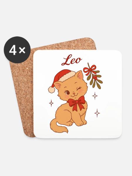 Weihnachtskätzchen Leo - Untersetzer (4er-Set) - Weiß