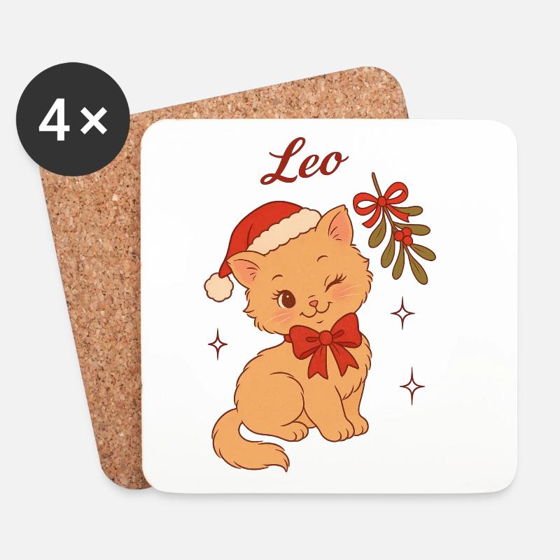 Weihnachtskätzchen Leo - Untersetzer (4er-Set) - Weiß