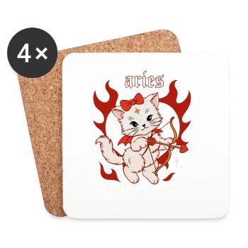 Aries Feuerkätzchen Bogenschütze - Untersetzer (4er-Set) - Weiß - Vorne