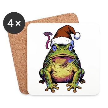 Grenouille au chapeau de Père Noël Pop Art - Dessous de verre (lot de 4) - blanc - Devant