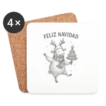 Feliz Navidad Schaf mit Weihnachtsbaum - Untersetzer (4er-Set) - Weiß - Vorne