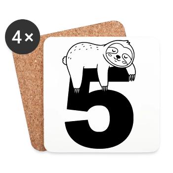 Paresseux endormi sur le numéro cinq - Dessous de verre (lot de 4) - blanc - Devant