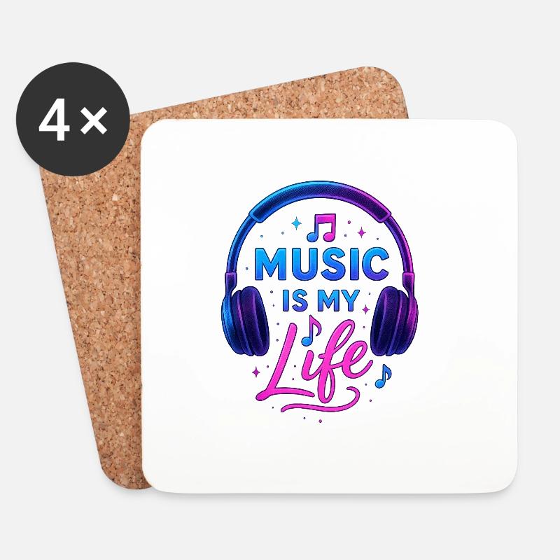 Music ist mein Leben Neon Kopfhörer - Untersetzer (4er-Set) - Weiß