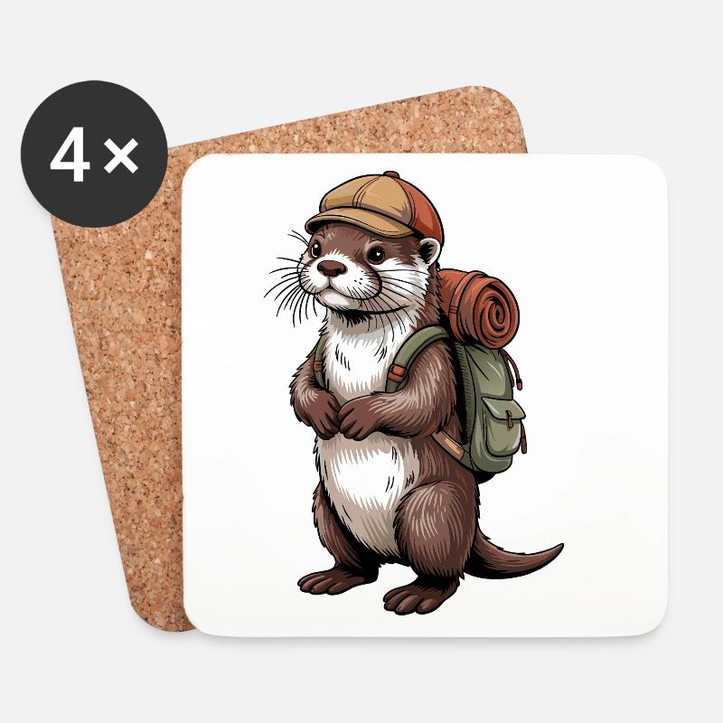 Otter Wanderer mit Rucksack - Untersetzer (4er-Set) - Weiß