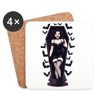 Pinup de vampire dans le cercueil - Dessous de verre (lot de 4) - blanc - Devant