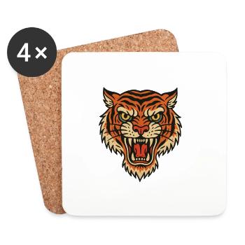 Wilder Tigerkopf Patch-Design - Untersetzer (4er-Set) - Weiß - Vorne