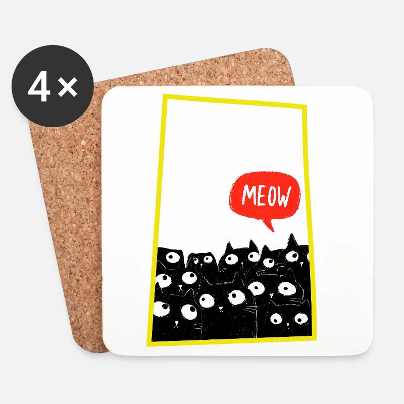Meow-Katzenhorde im Neonrand - Untersetzer (4er-Set) - Weiß