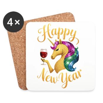 Réveillon du Nouvel An Bonne Année Fête de la Licorne Nouvelle Année - Dessous de verre (lot de 4) - blanc - Devant