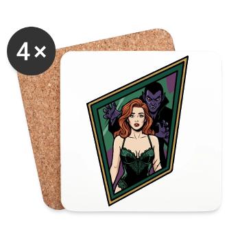 Pin-up rousse avec vampire - Dessous de verre (lot de 4) - blanc - Devant