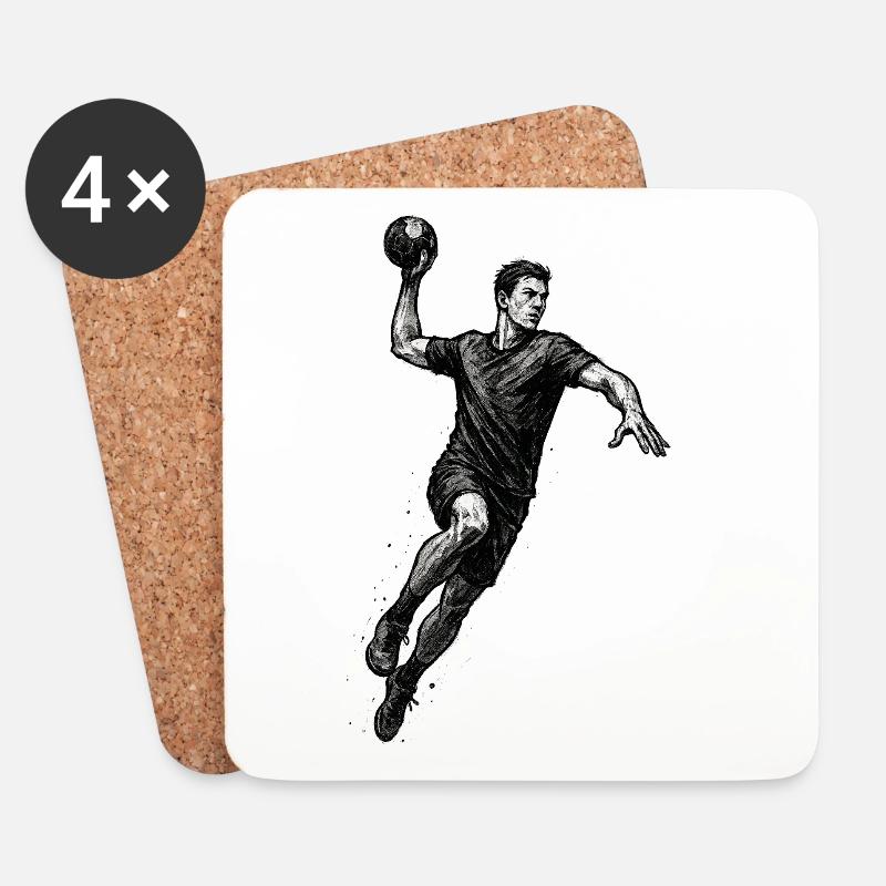 Dynamischer Handballer in Schwarzillustration - Untersetzer (4er-Set) - Weiß
