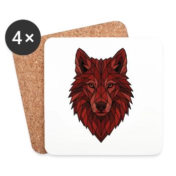 Roter Geometrischer Wolf - Untersetzer (4er-Set) - Weiß - Vorne
