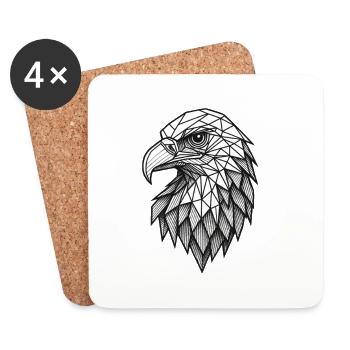 Tête d’aigle géométrique – Art en ligne - Dessous de verre (lot de 4) - blanc - Devant